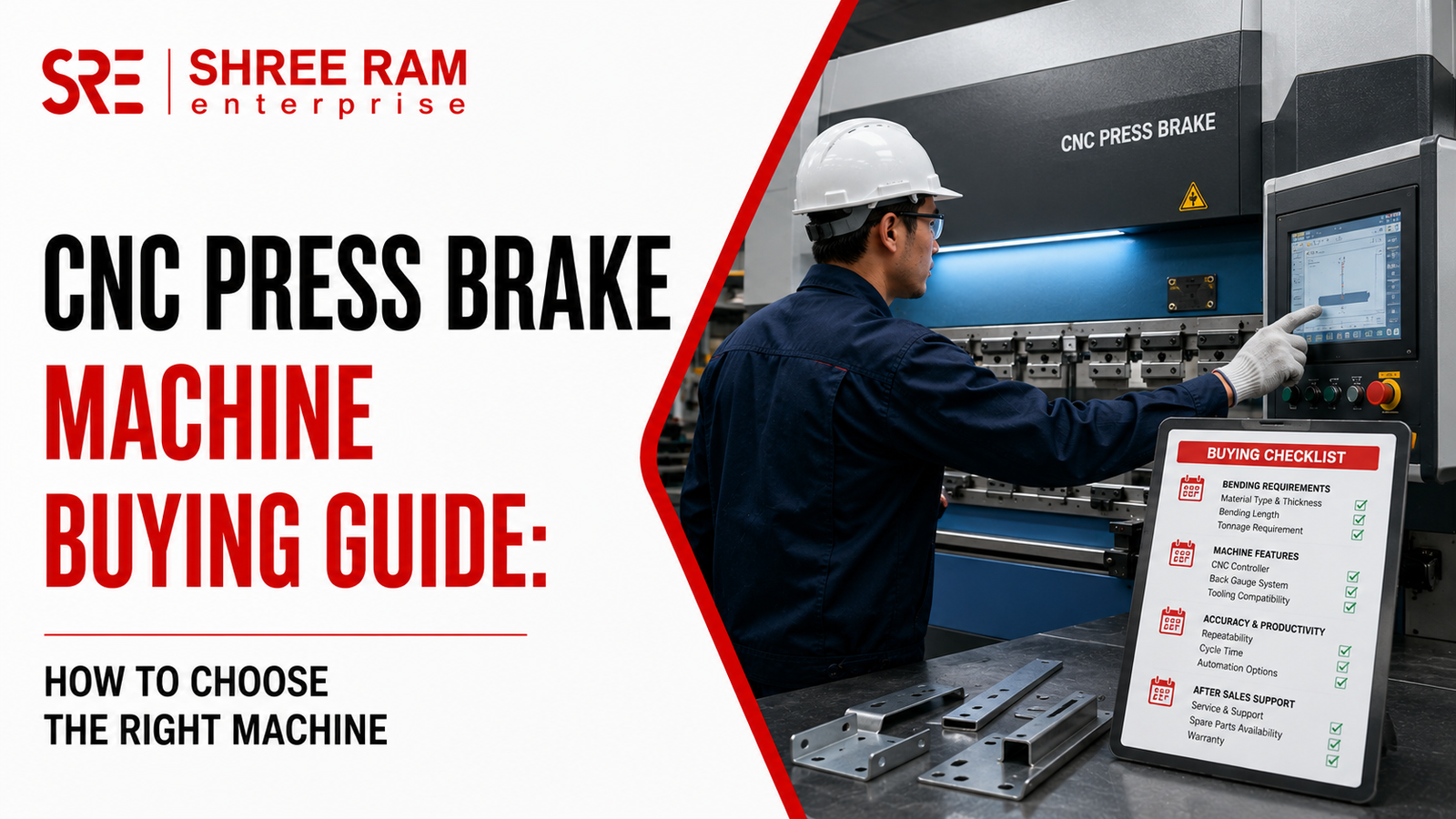 Modern CNC hydraulic press brake machine bending sheet metal in an industrial manufacturing facility
